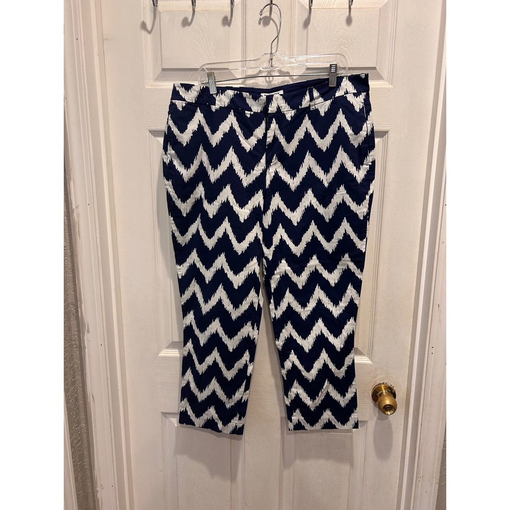 Old Navy Pixie Chino Pants Womens‎ 14 Navy Blue White Chevron Ikat Cropped Ankle